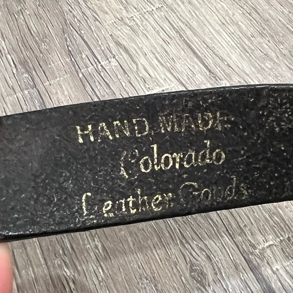 Handmade Colorado Leather Goods 36W Black Belt Silver Buckle Beaded Accent Belt - Picture 7 of 9